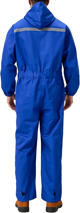 Mens Work Coveralls Mechanic Hooded Overall Workwear Jumpsuits Long Sleeve Hi Viz Coverall with Zippers