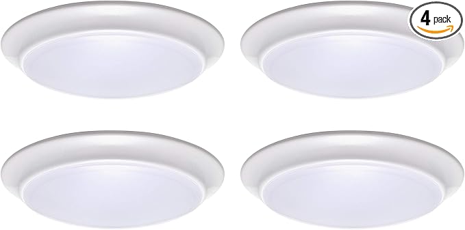 LIT-PaTH LED Flush Mount Ceiling Lighting Fixture, Dimmable 7 Inch 11.5W 900 Lumen, Aluminum Housing Plus PC Cover, Damp Location Rated for Bathroom, 4000K, 4-Pack