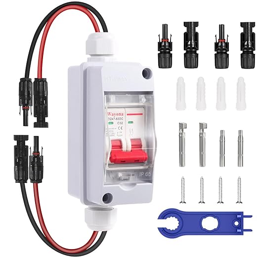 Wayona Solar Panel Disconnect Switch DC 500V Circuit Breaker Box 32Amp IP65 Waterproof Miniature Circuit Breaker Solar PV Disconnect Switch Box Outdoor