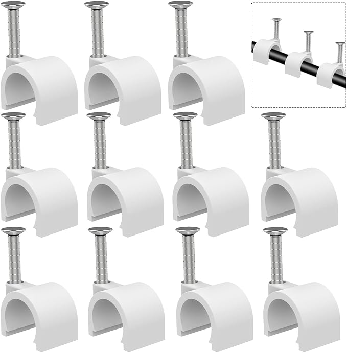 400 Pcs 10mm Nail in Cable Clips - Coax, Speaker, Ethernet, RG6, RG59, CAT6, RJ45 Wall Wire Clips