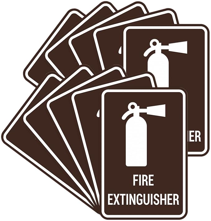 Signs ByLITA Portrait Round Fire Extinguisher Sign with Adhesive Tape, Mounts On Any Flat Surface (Dark Brown) - Medium (10 Pack)