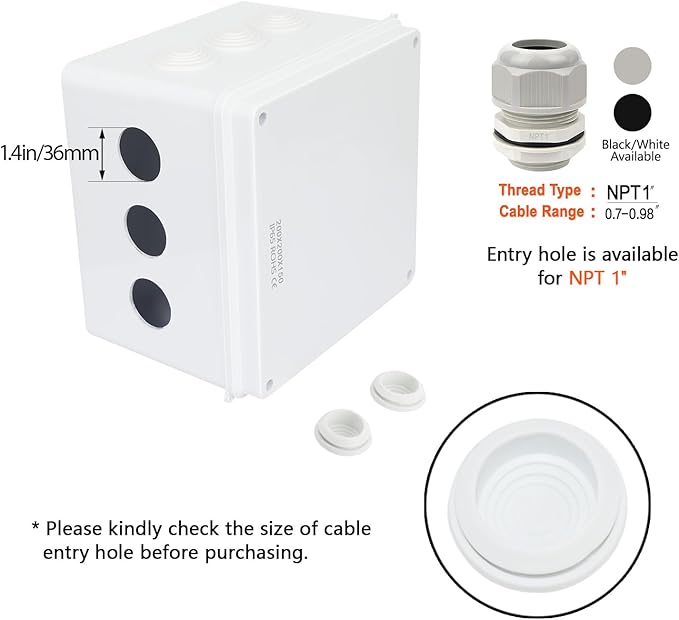 LeMotech Junction Box, ABS Plastic IP65 Waterproof and Dustproof, Universal Electrical Enclosure, Outdoor and Indoor Project Box 7.8X 7.8X 5.9 inch (200 x 200 x 150 mm)