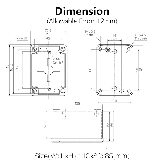 LeMotech Junction Box IP67 Waterproof Dustproof ABS Plastic Project Box for Electrical Outdoor Enclosure Gray 4.3 x 3.1 x 3.3 inch (110 x 80 x 85 mm),2 Pack