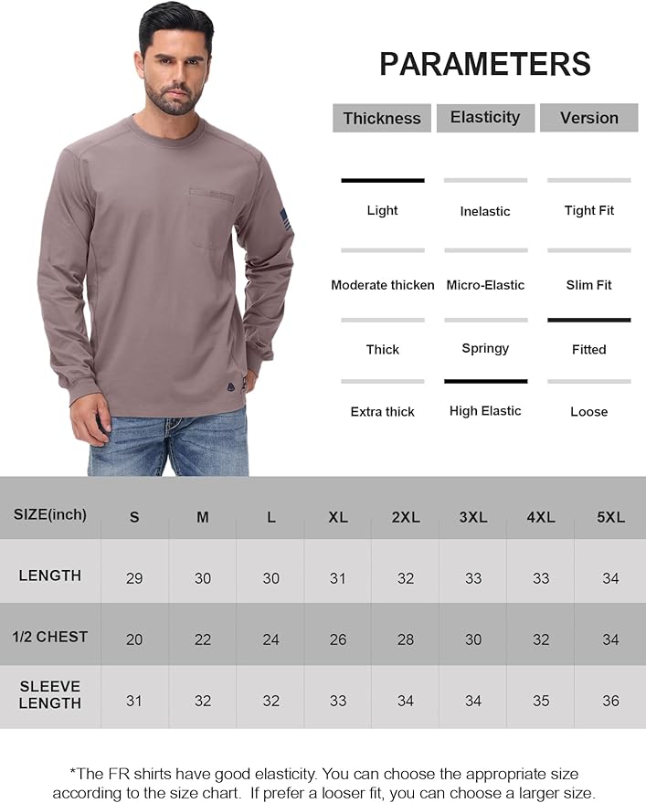FR Shirts for Men 5.5OZ Lightweight Stretch Patriot Baseball T-Shirt Work Shirt