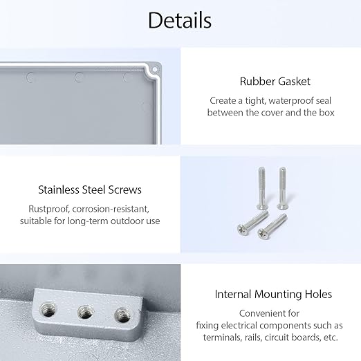 LeMotech Electrical Box, Aluminum Alloy Metal Junction Box, IP67 Waterproof Dustproof Project Box, Outdoor Universal Enclosure, Grey 10.4x7.2x3.7in (265x185x96mm)