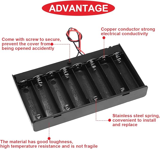 3Pcs 8 AA 12V Thicken Battery Holder Base Box Black Battery Case Holder with ON/Off Switch,Wire,Cover and Mounting Screws,for DIY and dc Equipment