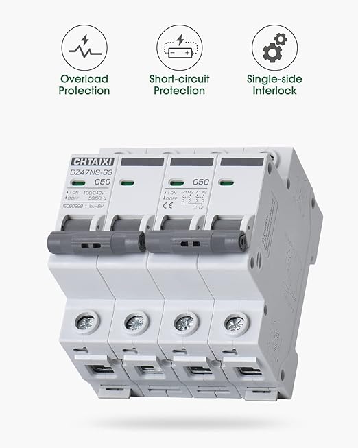 Manual Transfer Switch, 63 Amp 120V/240V AC Dual 2-Pole DIN Rail Mount RV Transfer Switch, Single-Side Interlock Circuit Breaker MTS D2P C63