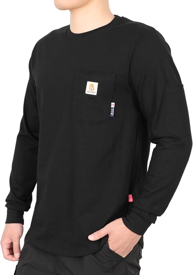 BOCOMAL FR Shirts for Men Melt Pocket Lightweight Crew T-Shirt NFPA2112/CAT2 Fire Resistant Work Shirt