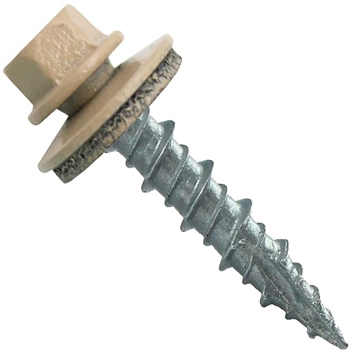 Metal Roofing Screws: (250) 10 x 1 Tan Hex Head Sheet Metal Roof Screw. Self Starting Metal to Wood siding Screws. EPDM Washer. Colored Head