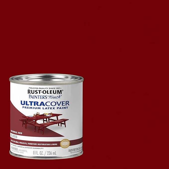 Rust-Oleum 1964730 Brush On Paint Painters Touch Latex, 8 Fl Oz (Pack of 1), Gloss Colonial Red