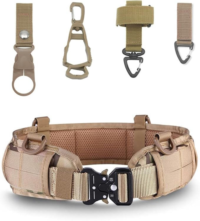 5 in 1 Utility Metal Buckle 1.5 Inch Nylon Tactical Belt with Rigger's Heavy Duty Belt Pad & 3 MOLLE Straps