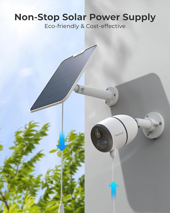 REOLINK 6W Solar Panel White, Non-Stop Solar Power Supply for All Wireless Battery Camera, Trackmix/Argus PT/Go PT Ultra, Waterproof, Adjustable Mount, 4 Meters Cable(Only Use for Battery Cameras)