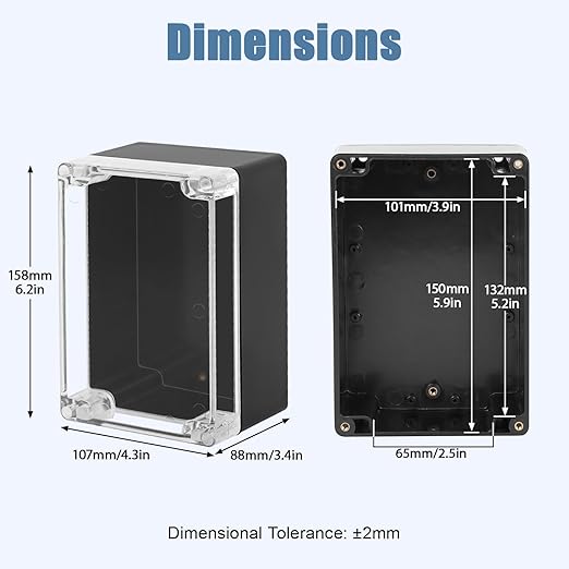 LeMotech Electrical Box Clear Cover Project Box IP65 Waterproof Junction Box ABS Plastic Case Universal Enclosure for Electronics, Black 6.2"x 4.2"x 3.5"(160x110x90mm)(Pack of 1)