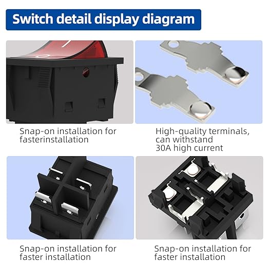 JD 2pcs 30A Power Switch 125V/250V AC Boat Rocker Switch ON/Off Switch 4Pins 2Position Red Light Illuminated Toggle Switch with UL Certificate