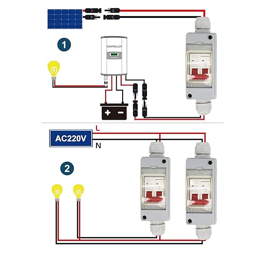 Solar Panel Disconnect Switch, 500V 32A DC Miniature Circuit Breaker with PV Connector and IP65 Waterproof Box for Outdoor PV or AC Stystem