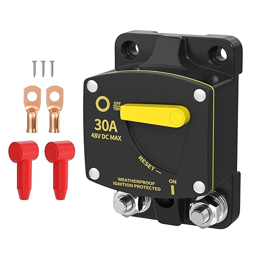 30 Amp Marine 12V-48V DC Automotive Replacement Circuit Breaker & Circuit Breaker Manual Reset Switches with Overload Protection Waterproof for RV, Car, Boat, ATV, Truck 1 Pack