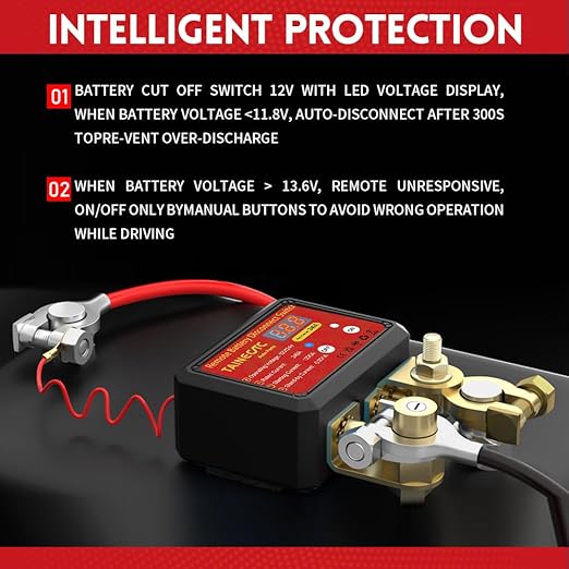 Remote Battery Disconnect Switch 12V 240A with Led Voltage Display, Ultra-Low Standby Current (0.001A), Anti Theft and Battery Drain, Battery Kill Switch for Car, RV, ATV, Truck, Tractor, Boat