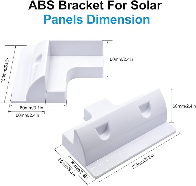 Solar Panel Mounts Bracket Set of 4pcs (White), Drill Free ABS Corner Roof Brackets Mounting Kit, Durable Solar Mount Rack Accessories for RVs, Trailers, Boats, Yachts, Vans, Carports