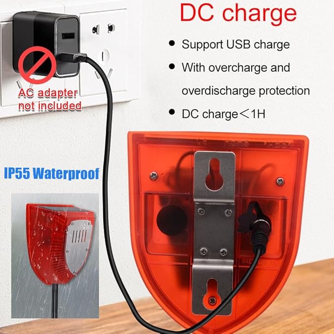 Solar Water Level Sensor, High/Low Water Level Alarm with Dual Probe, 129 dB Red Strobe Siren with Adjustable Volume, Bobber Water Detector, 16.4ft Detect Cord, IP55 Waterproof for Indoor /Outdoor