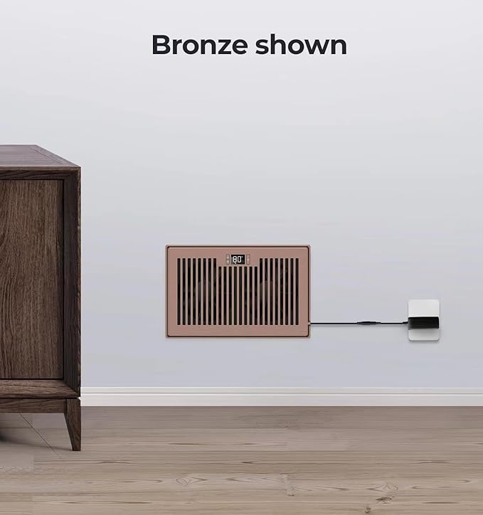 Quiet Register Booster Fan Fits 6" x 10" Register Holes, 10-Speed Smart Heating Cooling AC Vent Fan with Remote Control and Thermostat Control - Bronze