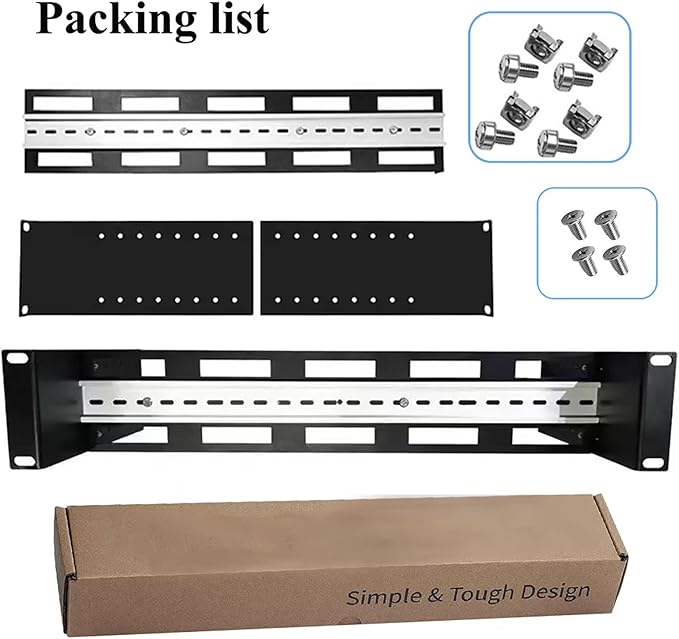 2U 19 inch Din Rail Chassis Bracket Depth Adjustable Rackmount Kit Aluminum Rack Mount Rack Rails for 35mm Din-Rail Mounted Device Ethernet Switch Media Converter Shelf