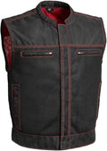 First Mfg Co Lowrider Mens Motorcycle Biker Riding Armor Club Style Black Leather, Twill, Moto Mesh, Perforated Vest