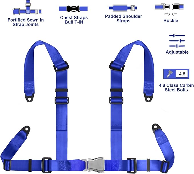 Yakitoko Universal 4 point Safety Harness Set 2" Fits Go Kart,UTV,ATV,Racing Blue