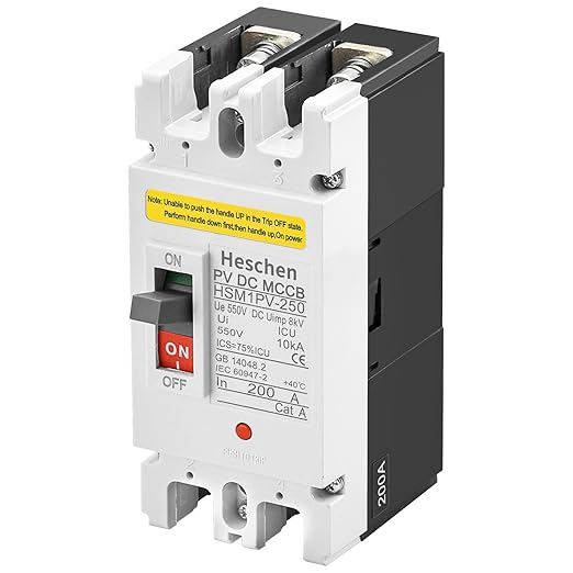 Heschen DC Molded Case Circuit Breaker MCCB, HSM1PV-250, 2 Poles, DC550V Photovoltaic Circuit Breaker, for Solar PV System Solar Panels Grid System (200A)