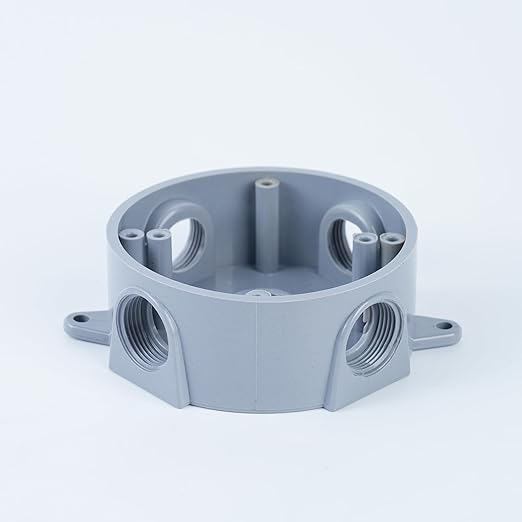 /2-Inch or 3/4-Inch Weatherproof Electrical Junction Box with Adapters, Gray, Indoor/Outdoor Installation (Round Box)