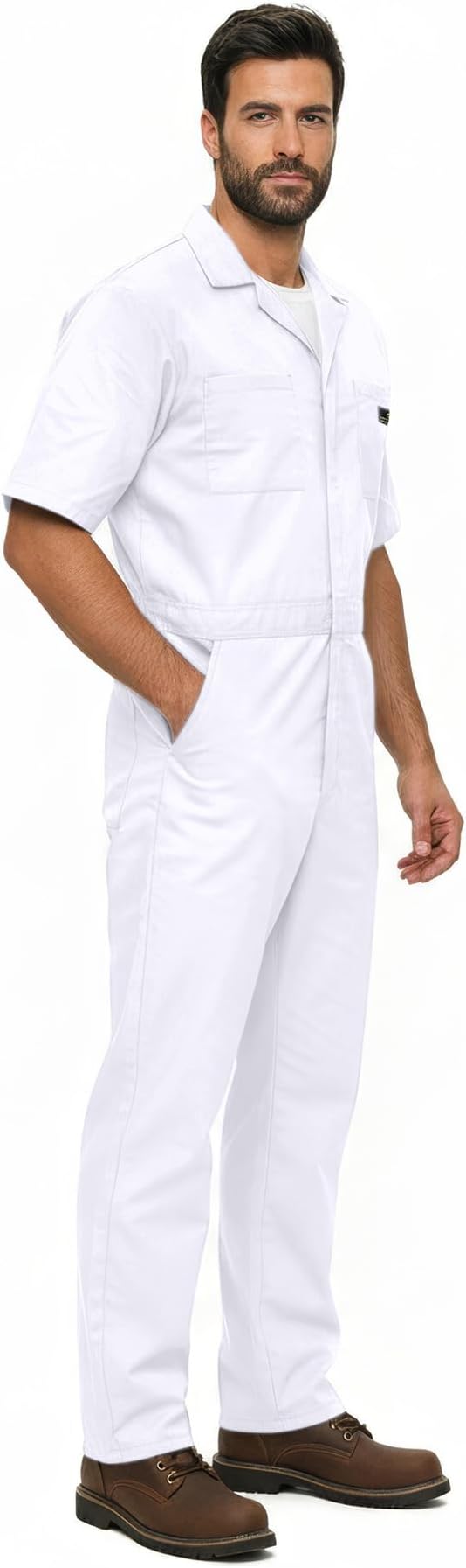 Natural Uniforms Mens Short Sleeve Zip Up Coverall, Stain and Wrinkle Resistant (White, Medium Tall)
