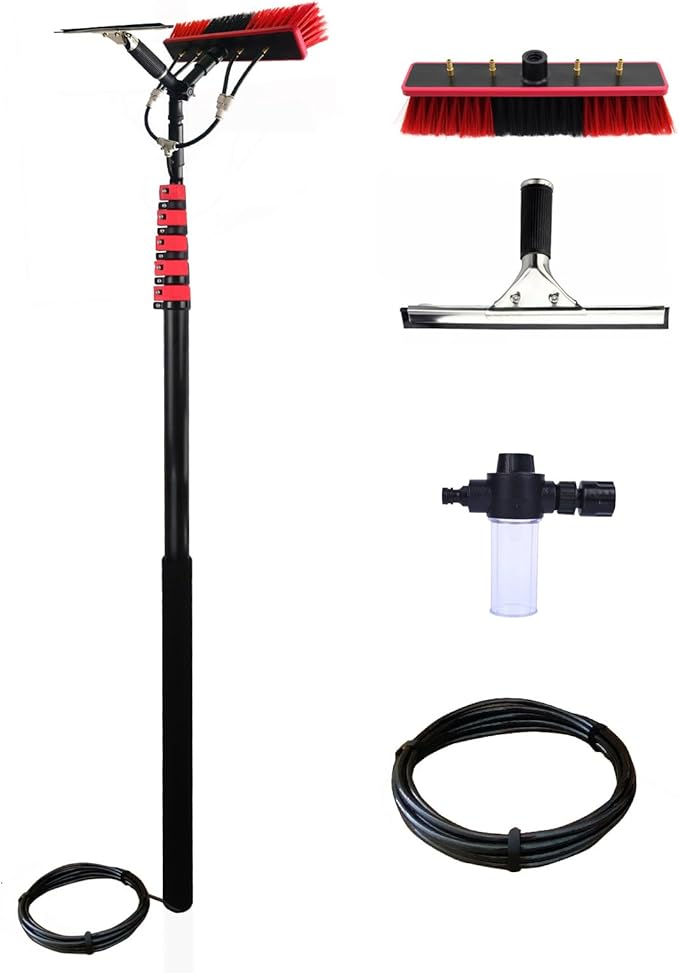 Window Cleaning Pole with Squeegee Extension Pole 20 ft Water fed Pole Kit for Solar Panel Cleaner and Soap Dispenser Outdoor High Washing Tool (24ft-kit)