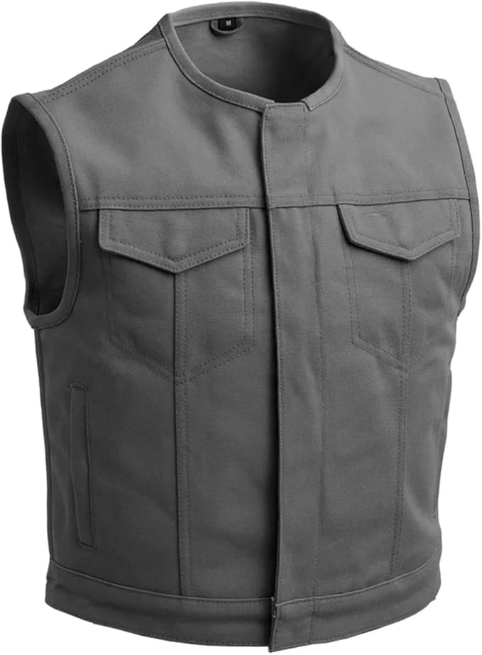 First Mfg Co - Lowside - Mens Motorcycle Biker Riding Canvas, Leather, Twill, Perforated Leather Vest