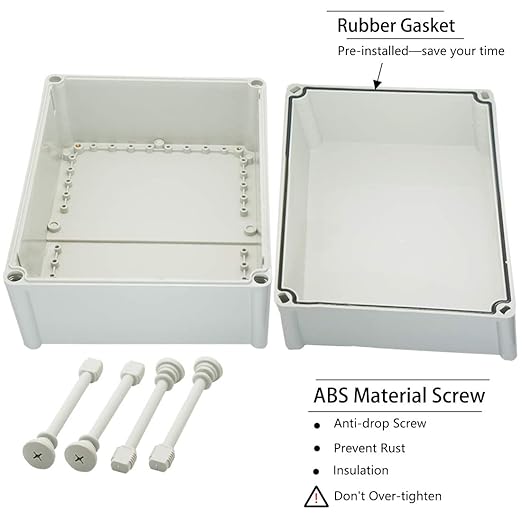 Zulkit Junction Box ABS Plastic Dustproof Waterproof IP67 Junction Boxes Universal Electrical Project Enclosure DIY Electronic Project Box Grey 14.96 x 11.02 x 7.09 inch (380 x 280 x 180 mm)