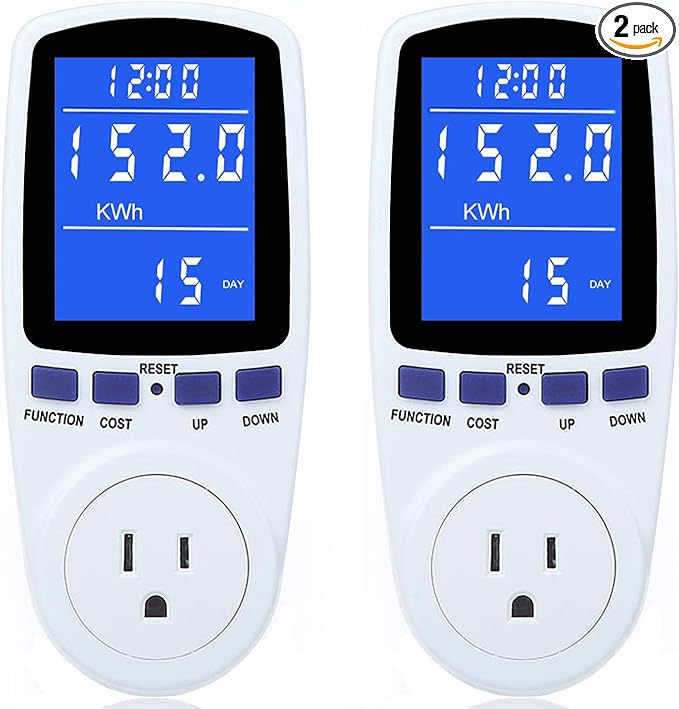 2 Pack Upgraded Watt Meter Power Meter Plug Home Electricity Usage Monitor, Electrical Usage Monitor Consumption, Energy Voltage Amps Kill Meter Tester with Backlight, 7 Modes Display