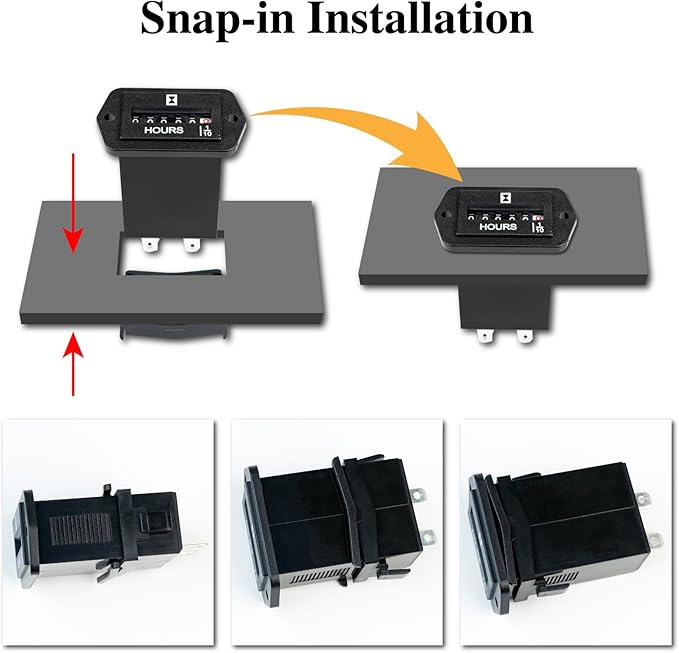 Jayron JR-HM002 DC 6-80V Snap in Mechanical Hour Meter for DC Powered Equipment Such as Fork Lifts,Golf Carts,Generator,ATV,Lawn Mower,Floor Care Equipment,and Any Other Battery Powered Equipment