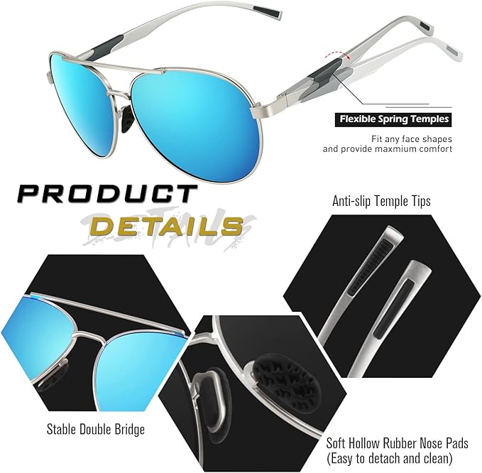 GQUEEN Classic Military Style Pilot Polarized Sunglasses Spring Hinges Al-Mg for mens womens MOS1