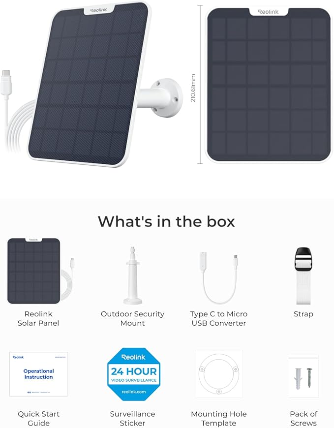 REOLINK 6W Solar Panel White, Non-Stop Solar Power Supply for All Wireless Battery Camera, Trackmix/Argus PT/Go PT Ultra, Waterproof, Adjustable Mount, 4 Meters Cable(Only Use for Battery Cameras)