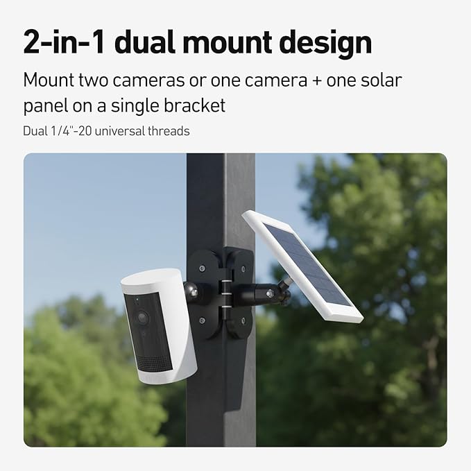 Holicfun 2-in-1 Magnetic Mount for Cameras & Solar Panels - Dual 1/4"-20 Adjustable Brackets, No-Drill Indoor/Outdoor Installation, Compatible with Ring, Blink, Eufy, Arlo, Wyze, and More, Black