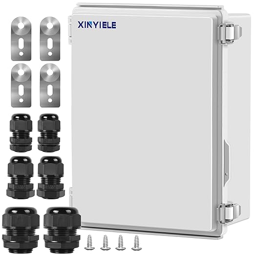 Waterproof Outdoor Project ABS Plastic Junction Box IP67 Weatherproof Dustproof Enclosure with Hinged Cover, Mounting Plate,Wall Brackets for Power Project (Grey,13.8"x9.8"x5.9")