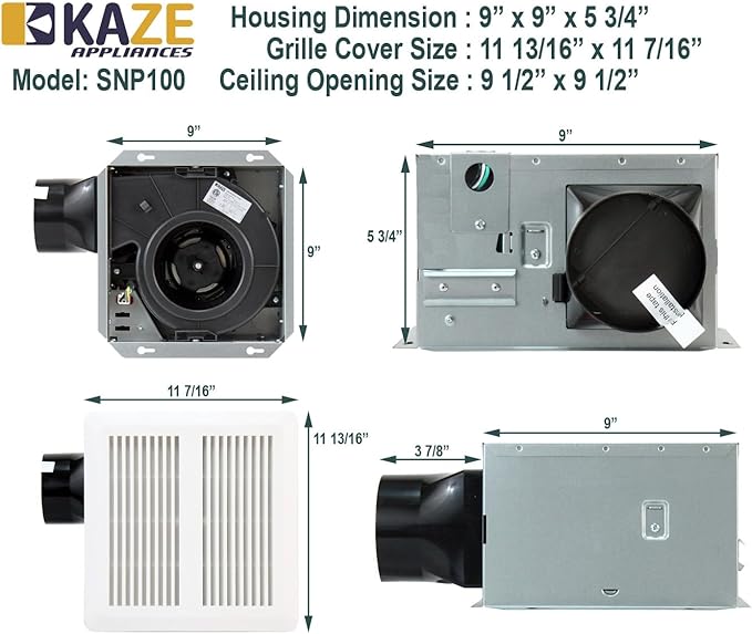 SNP100 | 100 CFM | 0.8 Sone | Energy Star Certified | No Attic Access Required | Bathroom Ventilation Exhaust Extractor Fan