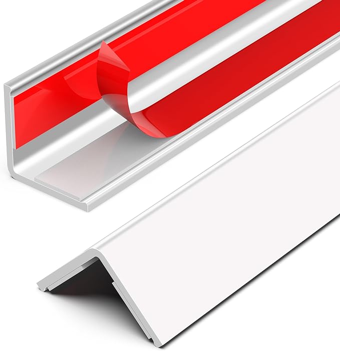 Wall Corner Protector, Walls Edge Protector，Self-Adhesive Wall Corner Guards,PVC Double Side Edge Protector， Furniture Stairs Guard (Pure White 2PCS 117cm/46in)