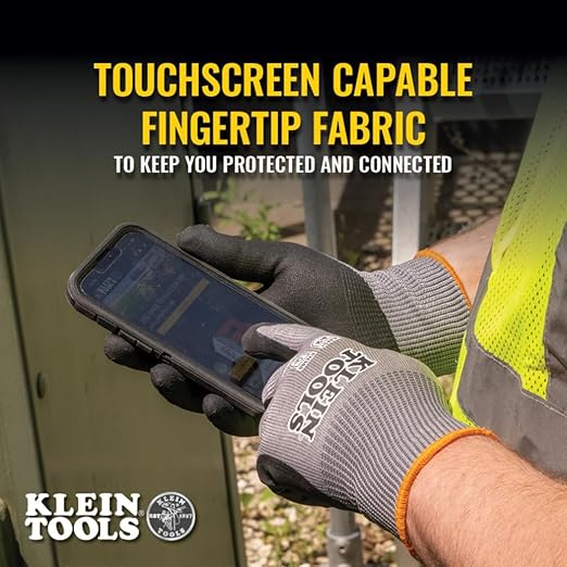 KLEIN TOOLS 60583 Work Gloves, Knit Dipped Cut Resistant ANSI A2 Nitrile Coated Gloves, HPPE Fabric, Touchscreen Capable, Small, 2-Pair