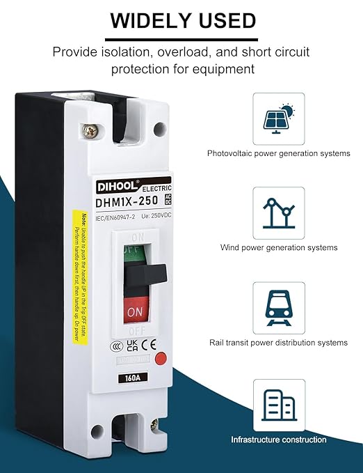 DIHOOL Main 160 Amp DC Circuit Breaker, 240V Battery Disconnect Switch, Master Switch for Car RV Marine Boat Truck Trolling