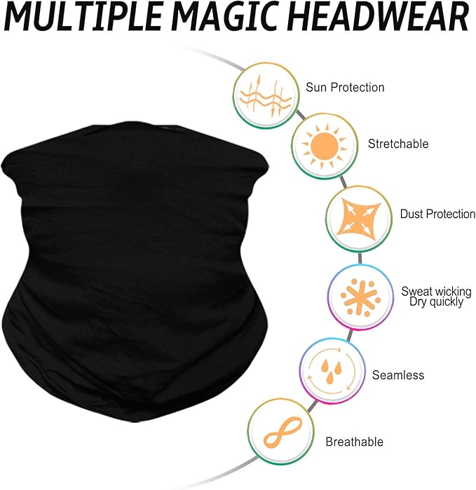 Venswell Neck Gaiter Face Mask Men Women,Seamless Bandana Rave Face Cover Scarf Mask,Balaclava,Headband, Head Wrap,Headwear