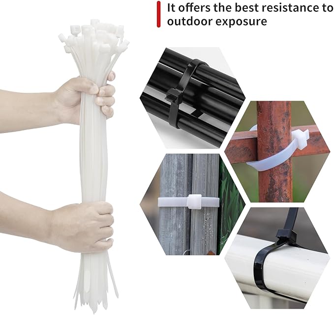 BethTie White14 inch Zip Ties Heavy Duty 100 PCS, 250 LBS Ultra Strong Plastic Wire Ties, Large Cable Ties Extra Long Tie Wraps, Indoor and Outdoor UV Resistant