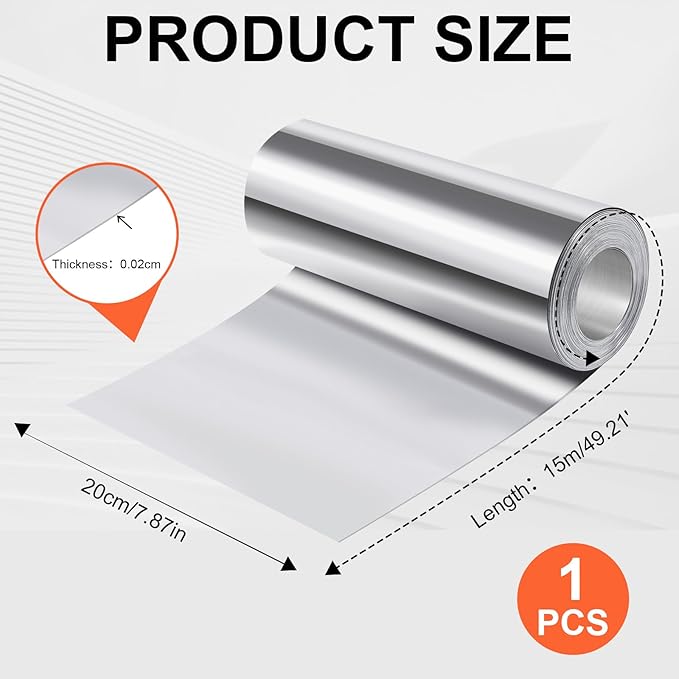 succulentlovers 8'' x 50' Aluminum Flashing Roll - Roof Flashing, 0.2mm Thickness Aluminum Roof Panels, Metal Roof Flashing for Sealing Windows Doors, Shed Weatherproofing Areas