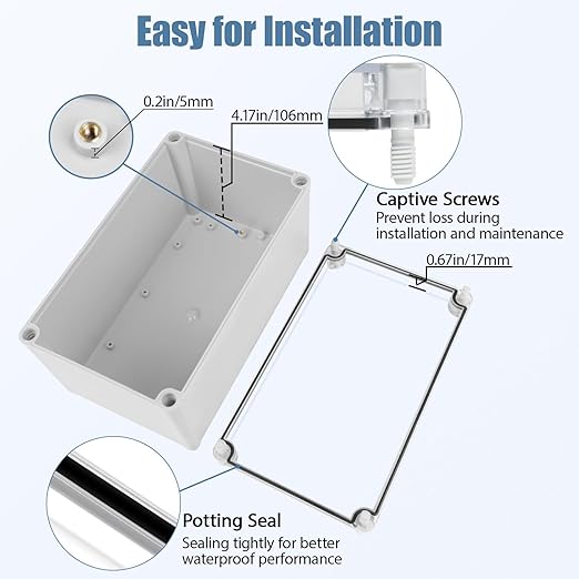 LeMotech Junction Box IP67 Waterproof Dustproof Electrical Box Project Box DIY Enclosure Gray with Transparent Clear Cover, External Size 9.8x5.9x5.1in (250x150x130mm)