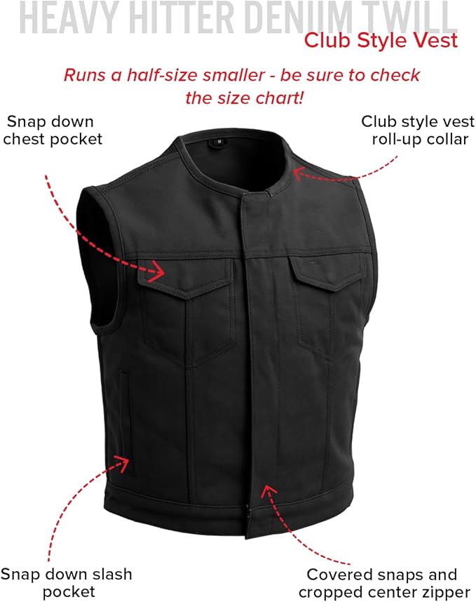 First Mfg Co - Lowside - Mens Motorcycle Biker Riding Canvas, Leather, Twill, Perforated Leather Vest