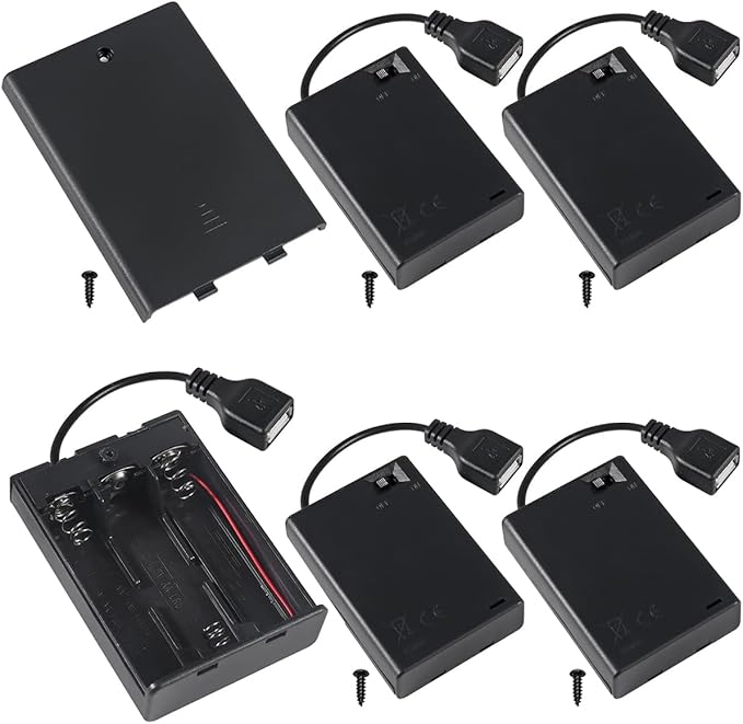 5 Pcs 3 AA Battery Holder, USB Female Socket, 3 x 1.5V AA Battery Box Holder with Cover (Batteries are not Included), ON/Off Switch, Screw,for Arduino RC LED Strip