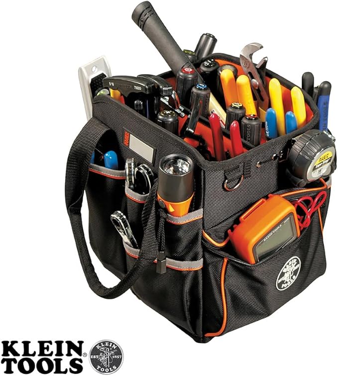 Klein Tools 5541610-14 Tool Bag with Shoulder Strap Has 40 Pockets for Tool Storage and Orange Interior